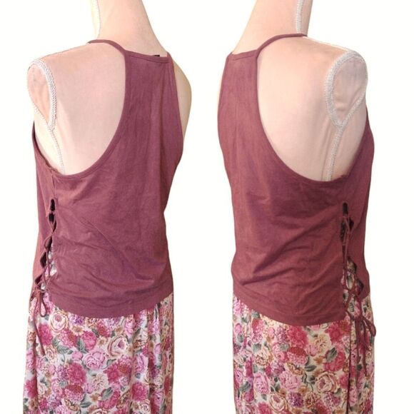 AEO Mauve Suede High Neck Lace Up Sides Crop Tank Top Large - Picture 10 of 16
